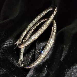 Stainless Steel In & Out Diamond Hoop Earrings